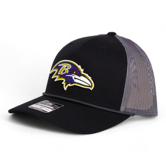 Baltimore Ravens 3D Snapback Trucker Rope Hat- Black/ Charcoal