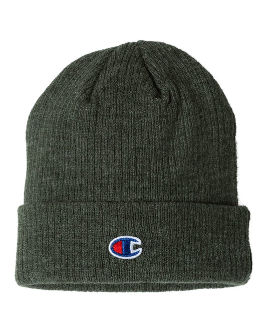 Champion Ribbed Cuffed Beanie- Heather Forest - Ten Gallon Hat Co.