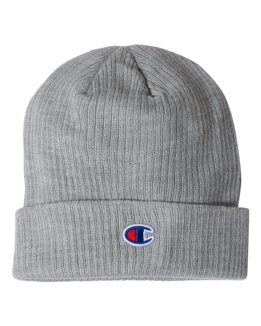 Champion Ribbed Cuffed Beanie- Heather Grey - Ten Gallon Hat Co.