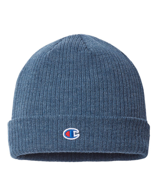 Champion Ribbed Cuffed Beanie- Heather Slate Blue - Ten Gallon Hat Co.