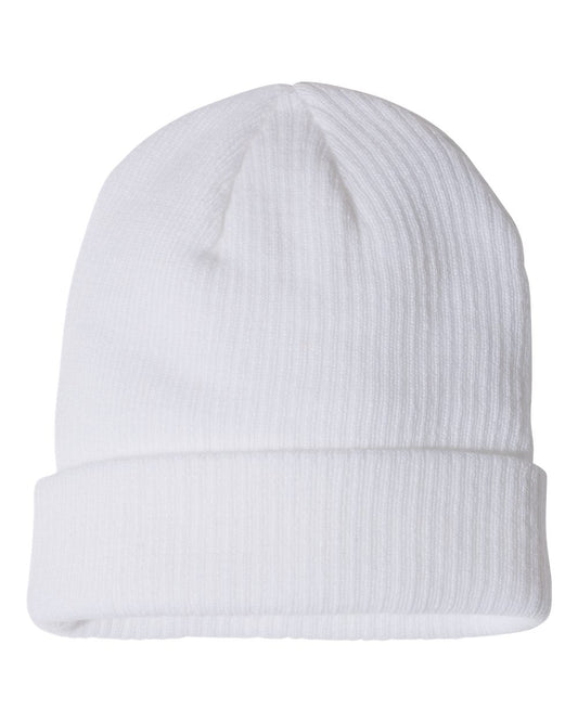 Champion Ribbed Cuffed Beanie- White - Ten Gallon Hat Co.