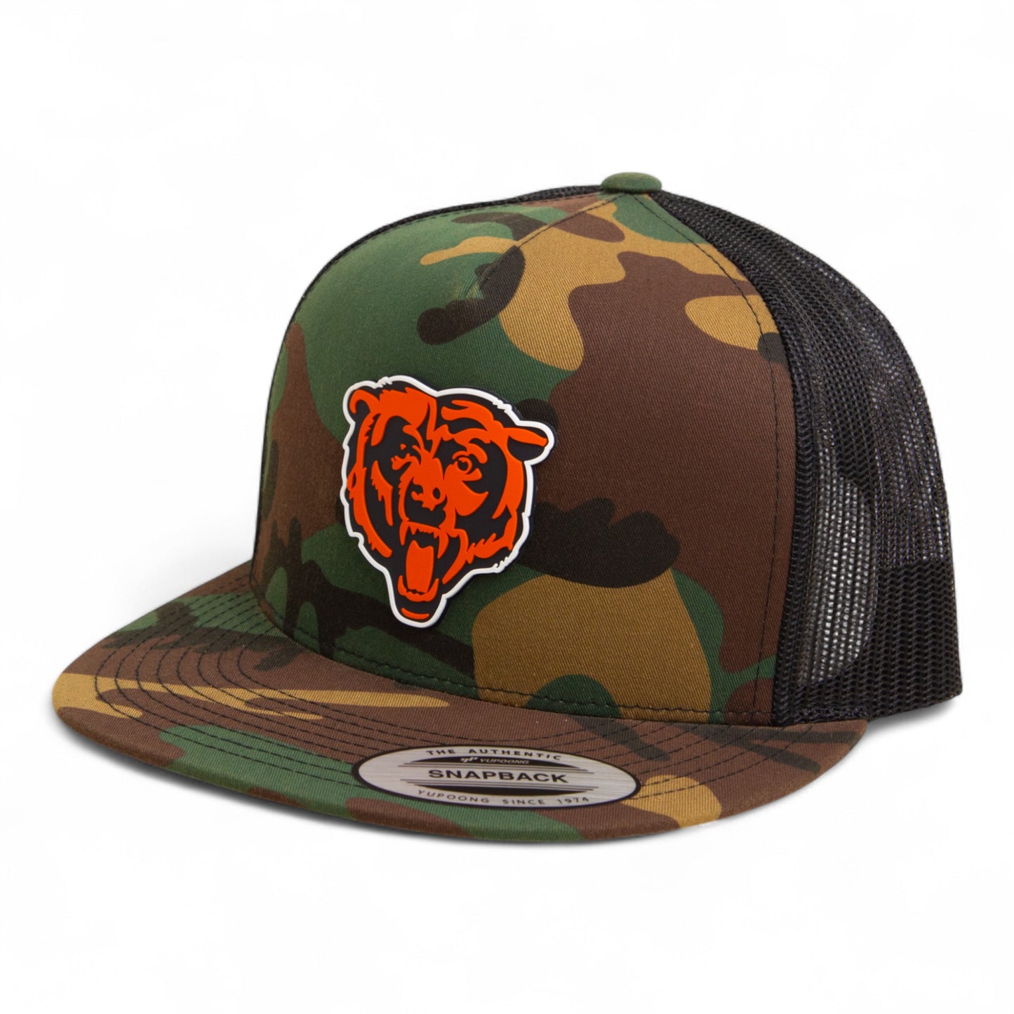 Chicago Bears 3D YP Snapback Flat Bill Trucker Hat- Army Camo/ Black