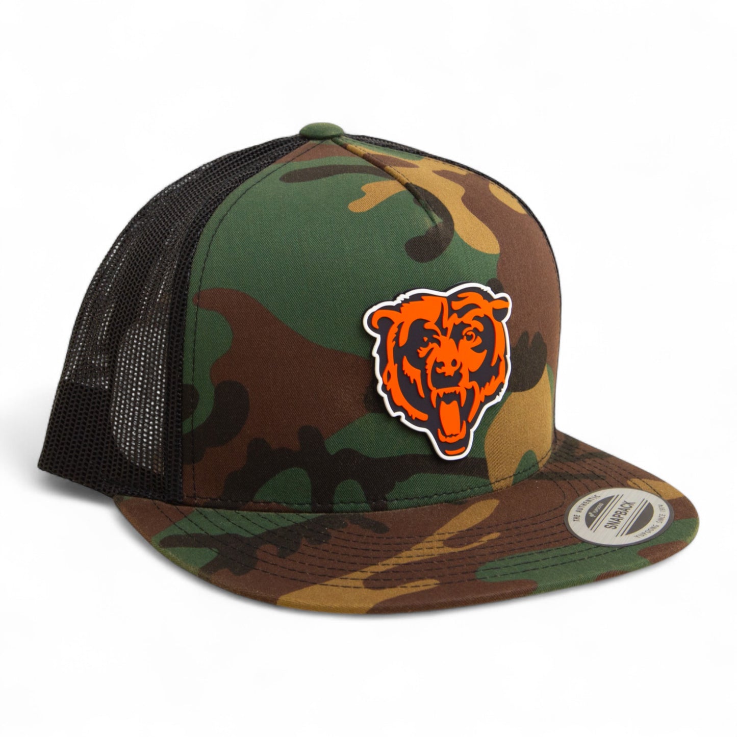 Chicago Bears 3D YP Snapback Flat Bill Trucker Hat- Army Camo/ Black