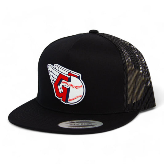 Cleveland Guardians 3D YP Snapback Flat Bill Trucker Hat- Black