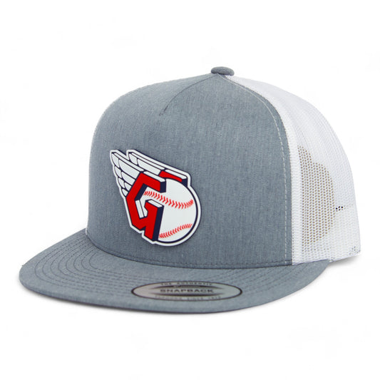 Cleveland Guardians 3D YP Snapback Flat Bill Trucker Hat- Heather Grey/ White