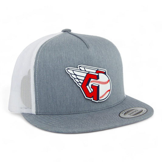 Cleveland Guardians 3D YP Snapback Flat Bill Trucker Hat- Heather Grey/ White