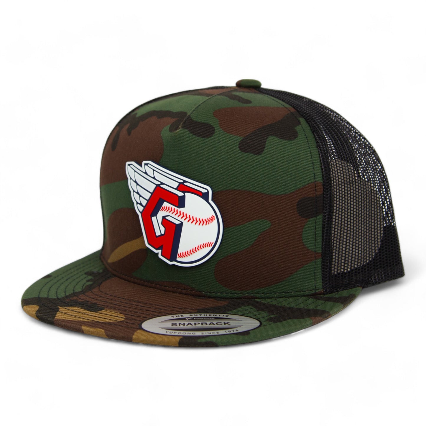 Cleveland Guardians 3D YP Snapback Flat Bill Trucker Hat- Army Camo/ Black