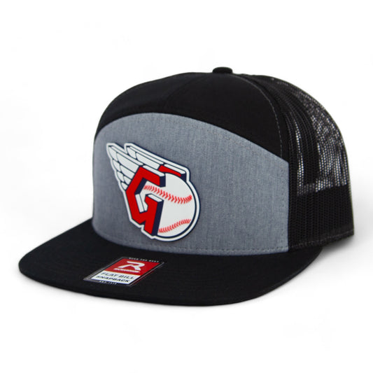 Cleveland Guardians 3D Snapback Seven-Panel Flat Bill Trucker Hat- Heather Grey/ Black