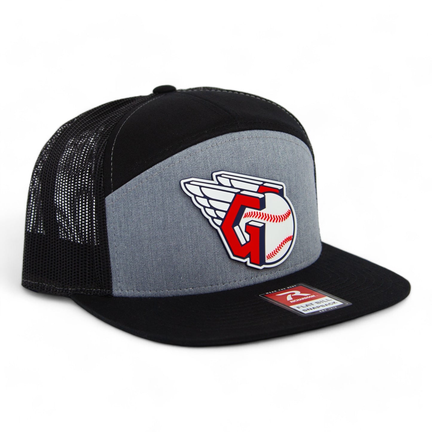 Cleveland Guardians 3D Snapback Seven-Panel Flat Bill Trucker Hat- Heather Grey/ Black