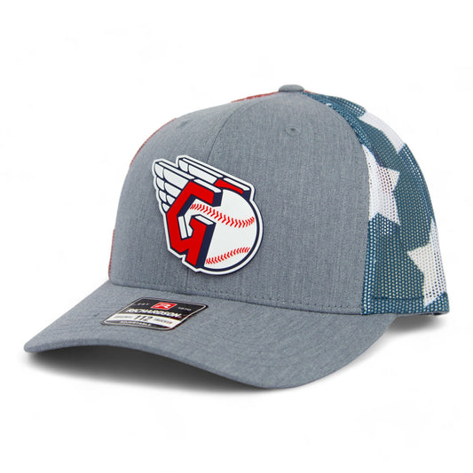 Cleveland Guardians 3D Snapback Trucker Hat- Heather Grey/ Stars & Stripes