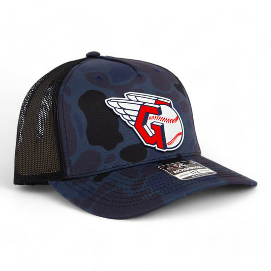 Cleveland Guardians 3D Snapback Trucker Hat- Admiral Duck Camo/ Black