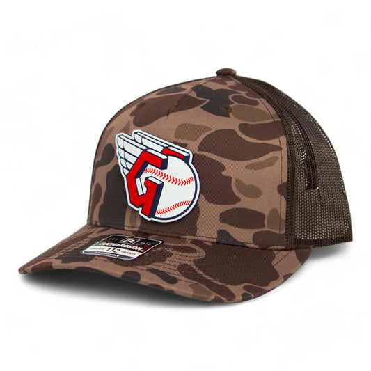 Cleveland Guardians 3D Snapback Trucker Hat- Bark Duck Camo/ Brown