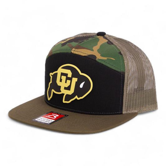 Colorado Buffaloes 3D Snapback Seven-Panel Flat Bill Trucker Hat- Black/ Camo/ Loden