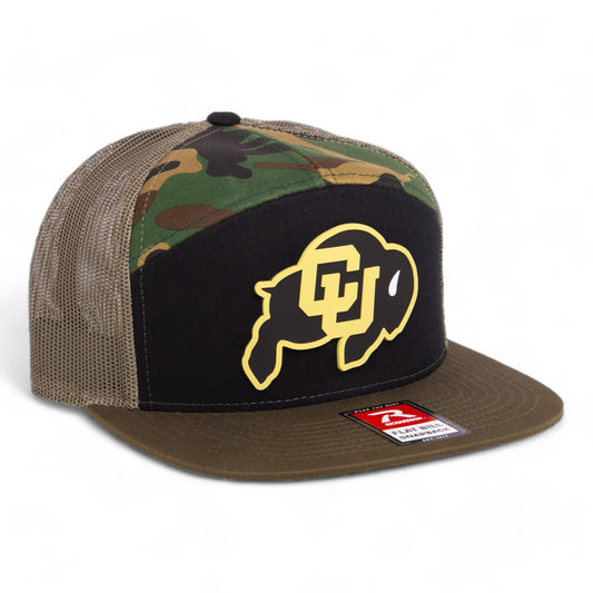 Colorado Buffaloes 3D Snapback Seven-Panel Flat Bill Trucker Hat- Black/ Camo/ Loden