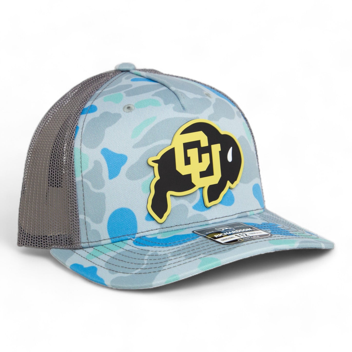 Colorado Buffaloes 3D Snapback Trucker Hat- Saltwater Duck Camo/ Charcoal