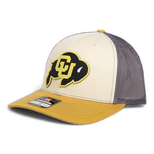 Colorado Buffaloes 3D Snapback Trucker Hat- Mink Beige/ Charcoal/ Amber Gold