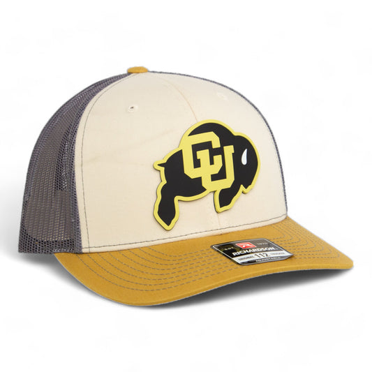 Colorado Buffaloes 3D Snapback Trucker Hat- Mink Beige/ Charcoal/ Amber Gold