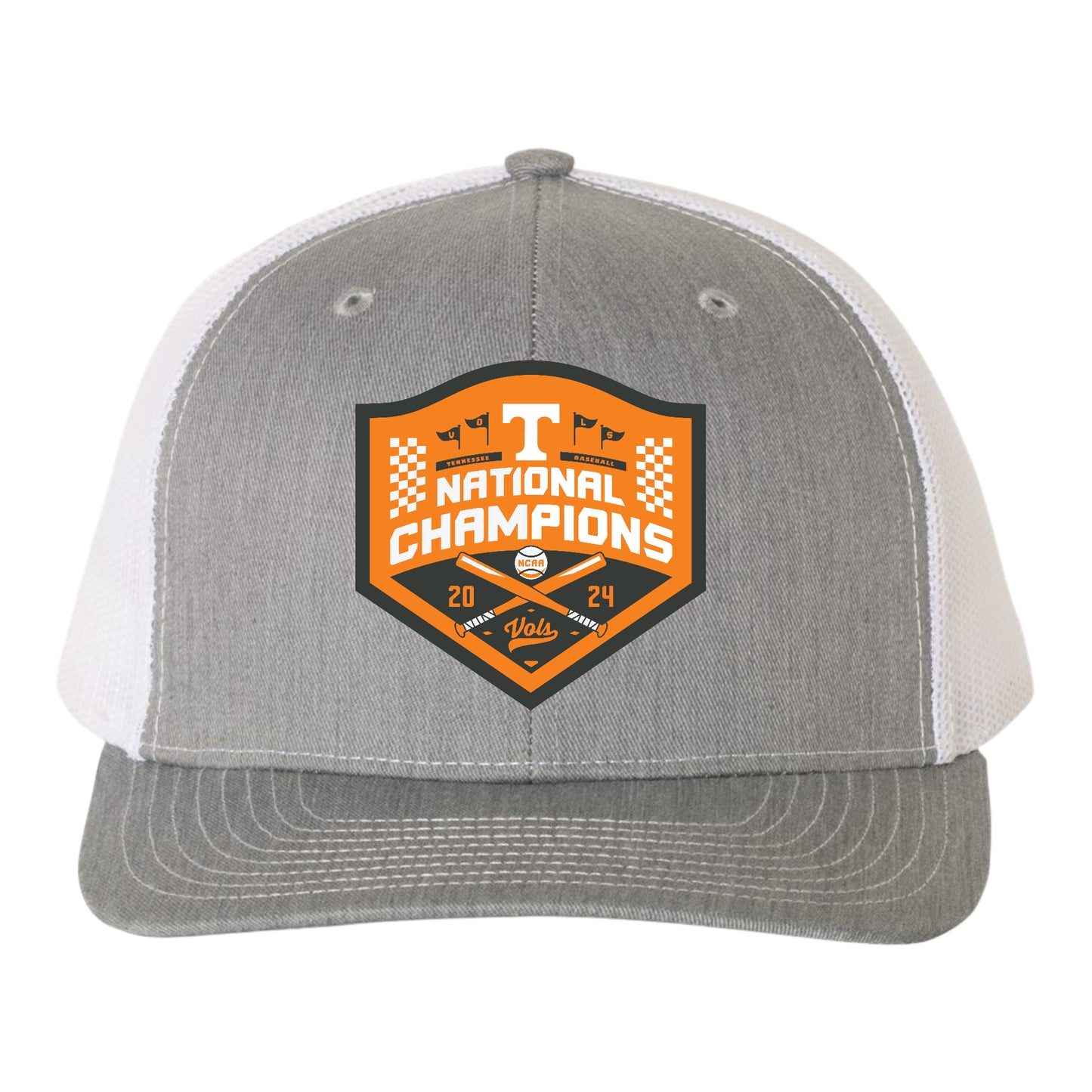 Tennessee Volunteers 2024 Men's College World Series Champions 3D Snapback Trucker Hat- Heather Grey/ White