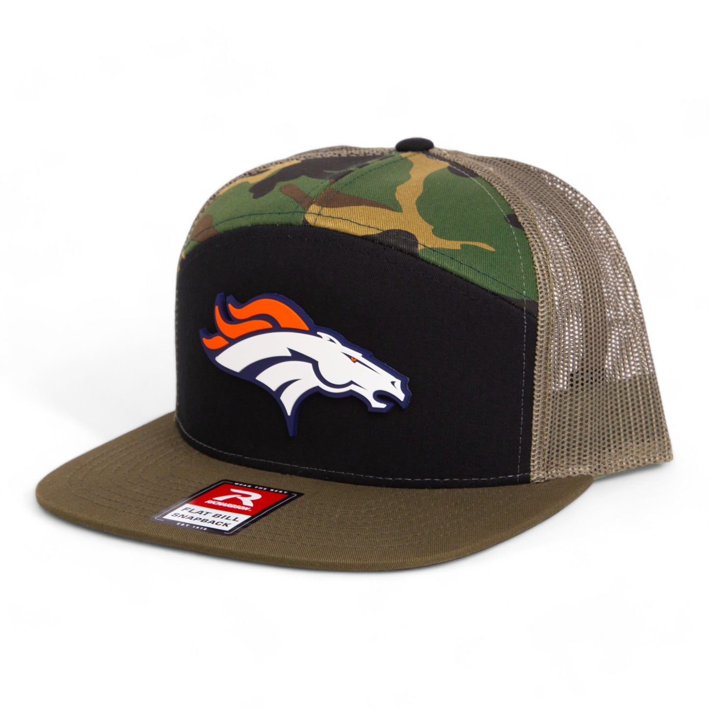 Denver Broncos 3D Snapback Seven-Panel Flat Bill Trucker Hat- Black/ Camo/ Loden