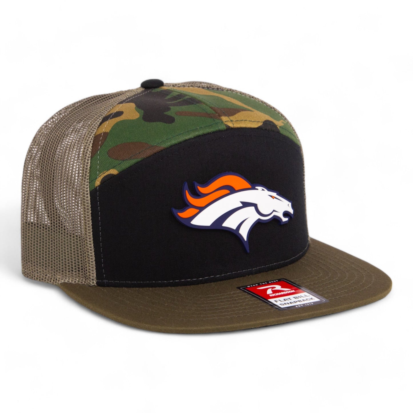 Denver Broncos 3D Snapback Seven-Panel Flat Bill Trucker Hat- Black/ Camo/ Loden