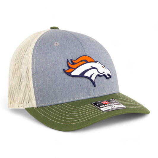 Denver Broncos 3D Snapback Trucker Hat- Heather Grey/ Birch/ Olive