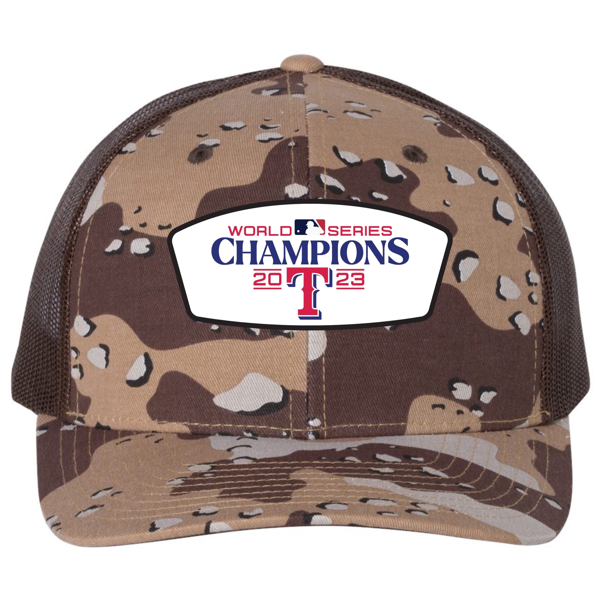 Texas Rangers 2023 World Series Champion 3D Patterned Snapback Trucker Hat- Desert Camo/ Brown - Ten Gallon Hat Co.