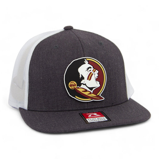 Florida State Seminoles 3D PVC Patch Wool Blend Flat Bill Hat- Heather Charcoal/ White