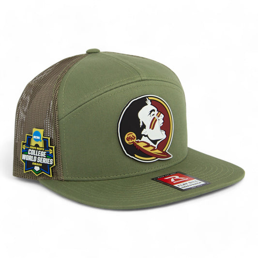FSU Seminoles 2024 Men's College World Series 3D Snapback Seven-Panel Trucker Hat- Loden Green