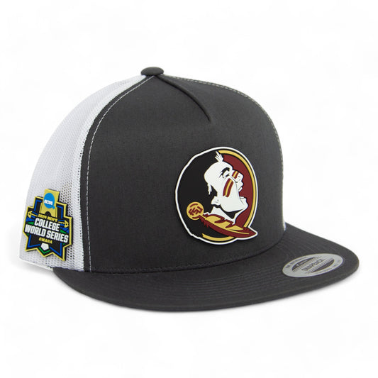 FSU Seminoles 2024 Men's College World Series 3D YP Snapback Flat Bill Trucker Hat- Charcoal/ White