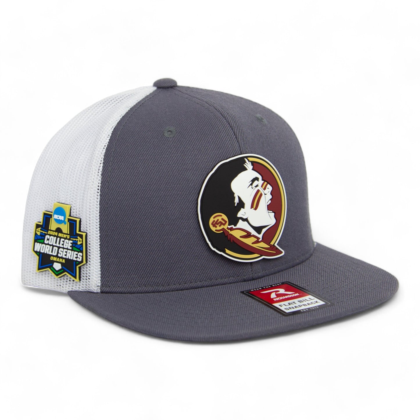 FSU Seminoles 2024 Men's College World Series 3D PVC Patch Wool Blend Flat Bill Hat- Charcoal/ White