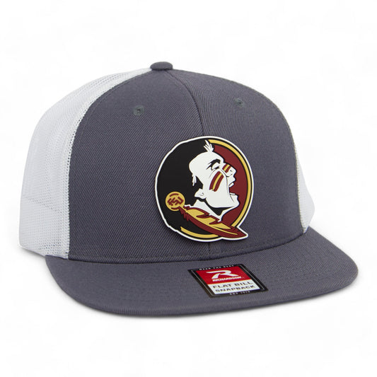Florida State Seminoles 3D PVC Patch Wool Blend Flat Bill Hat- Charcoal/ White