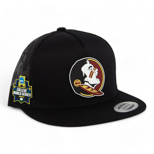 FSU Seminoles 2024 Men's College World Series 3D YP Snapback Flat Bill Trucker Hat- Black