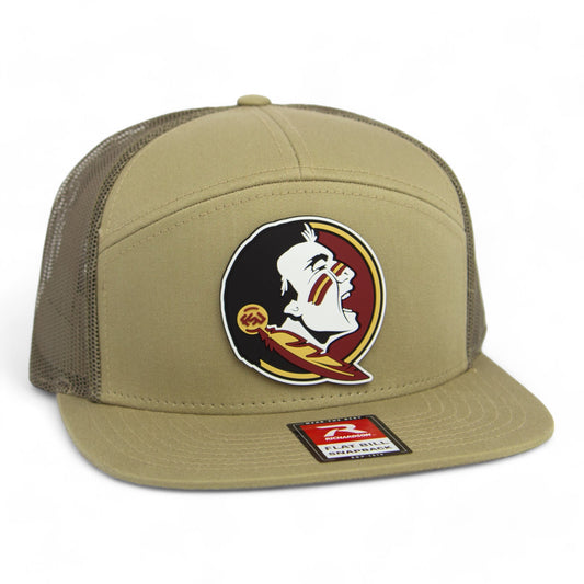 Florida State Seminoles 3D Snapback Seven-Panel Trucker Hat- Pale Khaki/ Loden Green