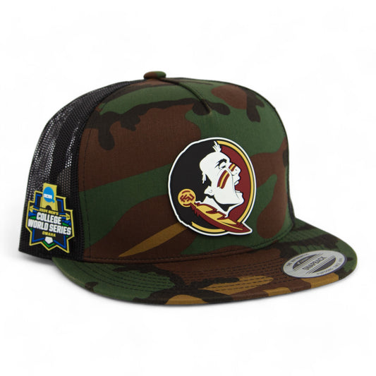FSU Seminoles 2024 Men's College World Series 3D YP Snapback Flat Bill Trucker Hat- Army Camo/ Black