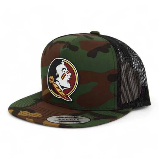 FSU Seminoles 2024 Men's College World Series 3D YP Snapback Flat Bill Trucker Hat- Army Camo/ Black