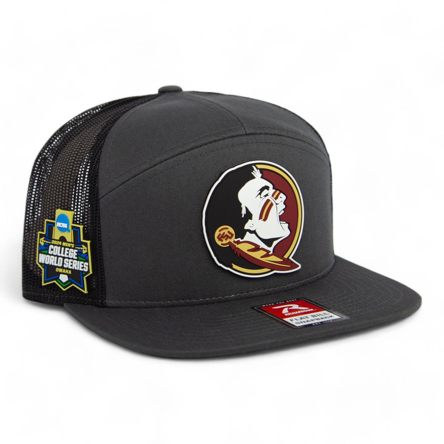 FSU Seminoles 2024 Men's College World Series 3D Snapback Seven-Panel Trucker Hat- Charcoal/ Black