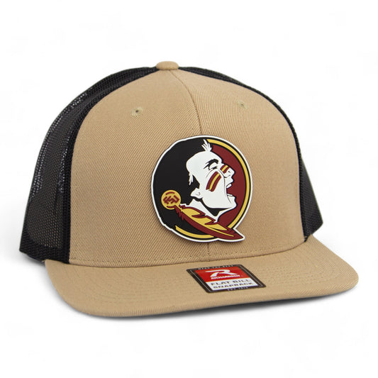 Florida State Seminoles 3D PVC Patch Wool Blend Flat Bill Hat- Khaki/ Black