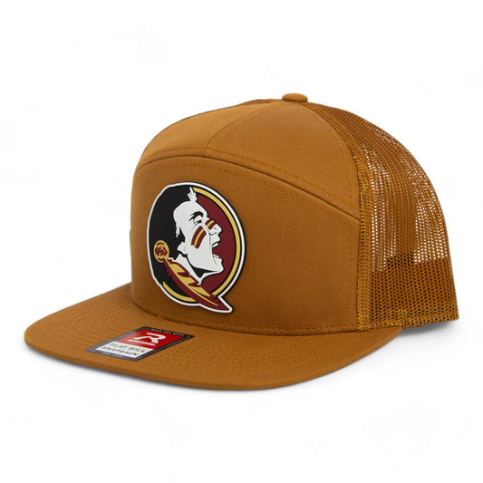 FSU Seminoles 2024 Men's College World Series 3D Snapback Seven-Panel Trucker Hat- Caramel