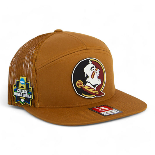 FSU Seminoles 2024 Men's College World Series 3D Snapback Seven-Panel Trucker Hat- Caramel