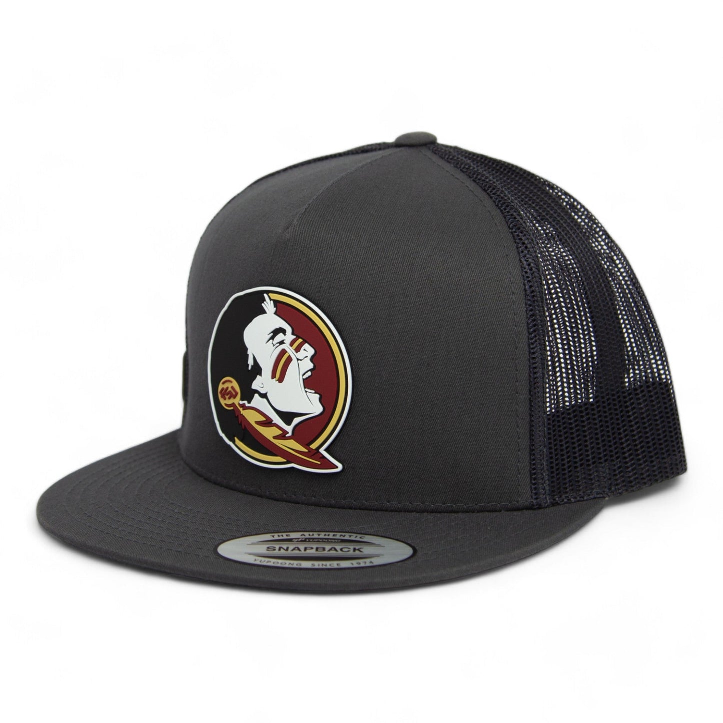 FSU Seminoles 2024 Men's College World Series 3D YP Snapback Flat Bill Trucker Hat- Charcoal/ Black