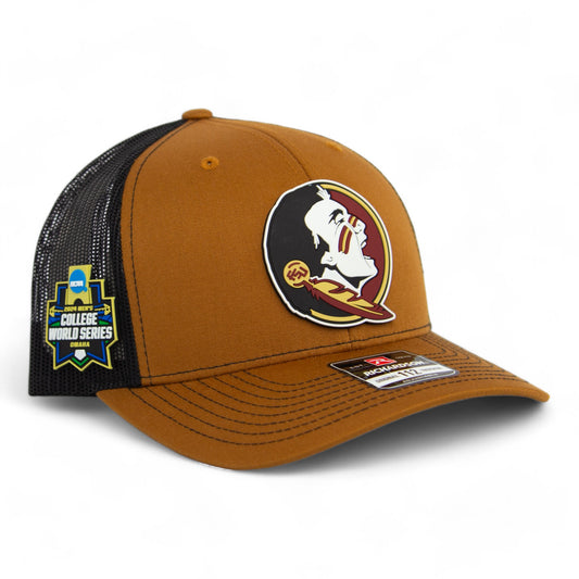FSU Seminoles 2024 Men's College World Series 3D Patch Snapback Trucker Hat- Caramel/ Black