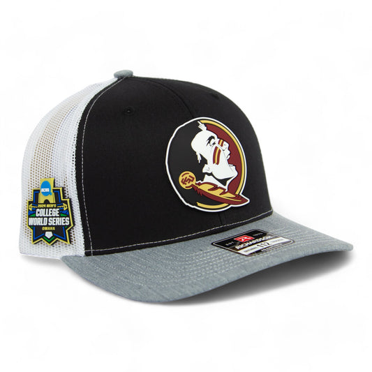 FSU Seminoles 2024 Men's College World Series 3D PVC Rubber Patch Hat- Black/ White/ Heather Grey