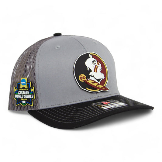 FSU Seminoles 2024 Men's College World Series 3D Snapback Trucker Hat- Grey/ Charcoal/ Black