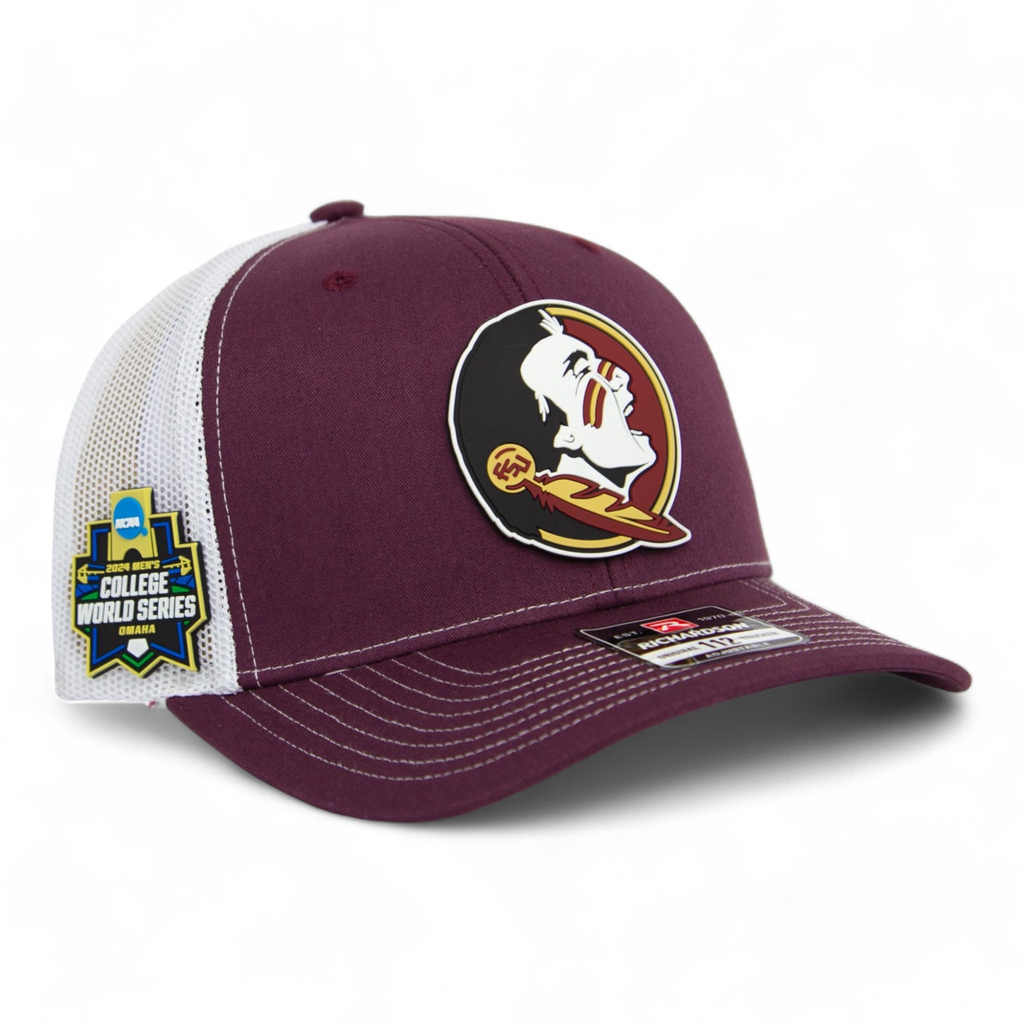 FSU Seminoles 2024 Men's College World Series 3D Patch Snapback Trucker Hat- Maroon/ White
