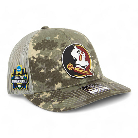 FSU Seminoles 2024 Men's College World Series 3D Patterned Snapback Trucker Hat- Military Digital Camo