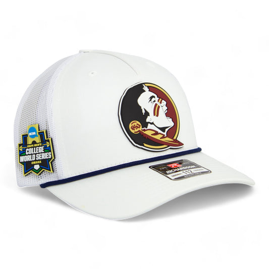 FSU Seminoles 2024 Men's College World Series 3D Snapback Trucker Rope Hat- White/ Black