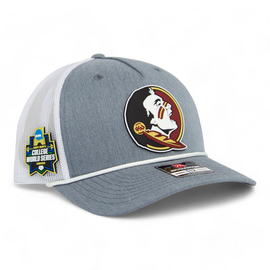 FSU Seminoles 2024 Men's College World Series 3D Snapback Trucker Rope Hat- Heather Grey/ White