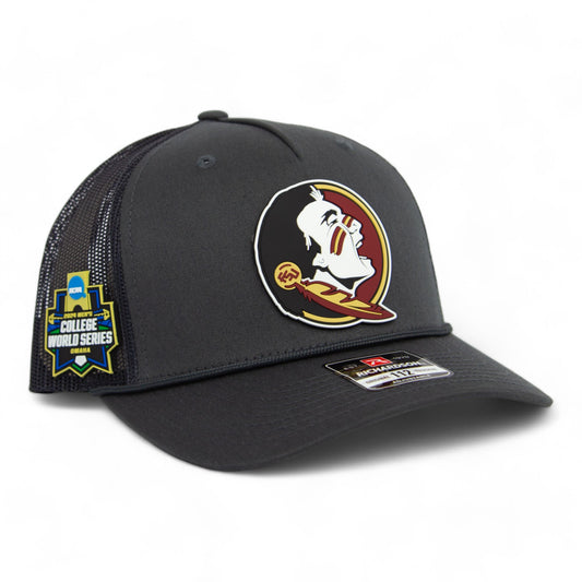 FSU Seminoles 2024 Men's College World Series 3D Snapback Trucker Rope Hat- Charcoal