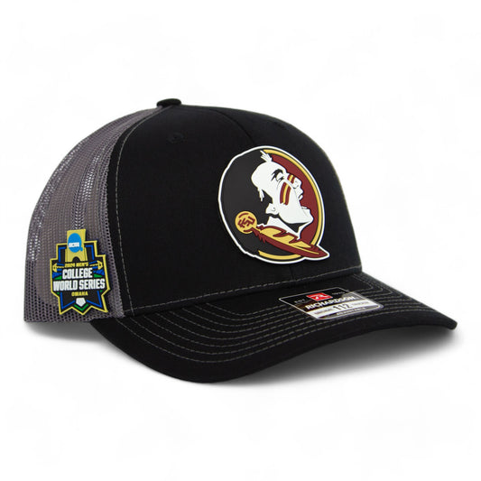 FSU Seminoles 2024 Men's College World Series 3D Patch Snapback Trucker Hat- Black/ Charcoal