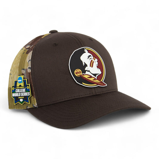 FSU Seminoles 2024 Men's College World Series 3D Patterned Snapback Trucker Hat- Brown/ Desert Camo